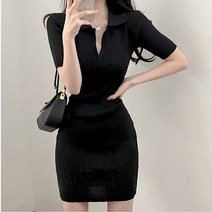 골지 카라넥 슬림핏 원피스