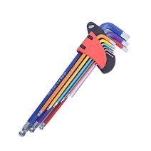 닥터리빙스토어 다목적 공업급 크롬 바나듐 스틸헤드 컬러 가정용 육각 렌치세트, 1세트, 육각볼 헤드 롱 12904 9p