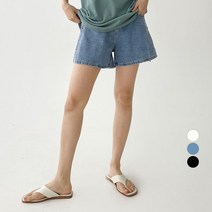 플랜데이 여성용 2WAY 히든 롤업 밴드 허리 옆밴딩 데님 청 반바지