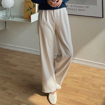 플랜데이 여성용 투버튼 뒷밴딩 핀턱 와이드 슬랙스