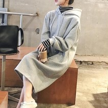 안다로미 데일리 단가라 배색 후드 롱 원피스