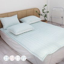 슈에뜨룸 미니체크 뱀부 시어서커 누빔 침대패드, 그린