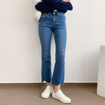 헤이진 여성용 언발컷팅 워싱 스판 부츠컷 청바지