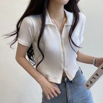 데일리 캔디 투웨이 니트 크롭 반팔 집업