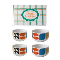 오체어스 1537 일러스트 빈티지 공기대접 선물세트, 3 Geometry, 공기대접 스몰 2p + 라지 2p