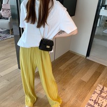 여성용 씨밀레 하이 웨이스트 시폰 플리츠 팬츠
