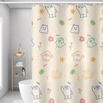 마켓A 캐릭터 패브릭 샤워커튼 공룡옐로우 150 x 200 cm, 1개, 옐로우계열