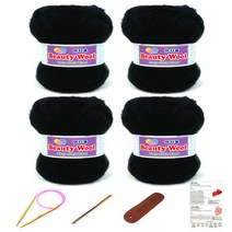 행복뜨기 뷰티울 털실 뜨개실 4p + 대바늘 8mm + 돗바늘 + 라벨 + 목도리도안 세트, 검정, 1세트