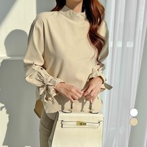 쿨쿠 여성용 기모 소매 리본 반목 블라우스