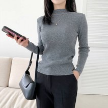 여성용 어니언 베이직 골지 하프넥 티셔츠