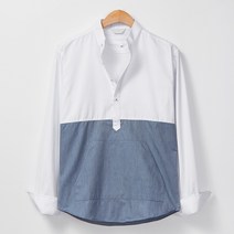 레이먼 남성용 메모르 컬러배색 반 오픈 헨리넥 셔츠