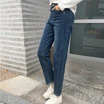 여성용 절개 배기핏 기모 데님팬츠 79788