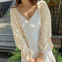 여성용 린넨 루즈핏 브이넥 가디건