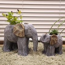 마리데코 엄마와 꼬꼬마 코끼리 화분 세트, 화이트