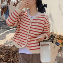 포플러앤씨 여성용 크레딧 스트라이프 가디건