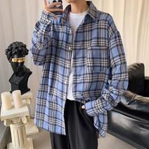 남성용 가슴포켓 일반 체크 무늬 긴팔 남방 셔츠