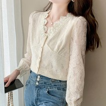 포플러앤씨 글로시 레이스 블라우스