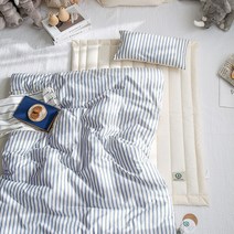 루나슬립 프리미엄 오가닉 순면 스트라이프 낮잠이불 풀세트, 블루