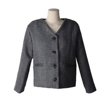 플랜데이 여성용 모던 노카라 브이넥 울 헤링본 자켓 cm6