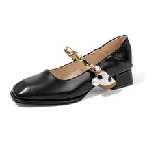 여성용 스트랩 펌프스 스퀘어 미들힐