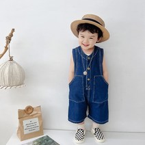 조이멀티 유아용 박시핏 7부 데님 점프슈트 나시 세트
