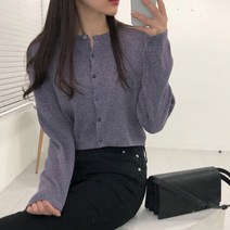 체리체리 여성용 캐시 골지 라운드넥 크롭 니트 가디건