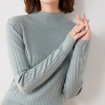 솔레일 여성용 슬림라인 포인트 짜임 하프넥 니트티