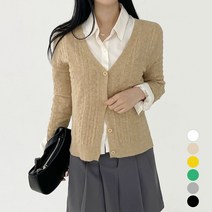 플랜데이 여성용 엠보 골지 V넥 간절기 긴팔 니트 가디건