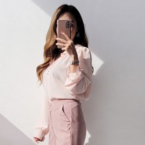 끌레느모네 여자 브이넥 쉬폰 프릴 하객 긴팔블라우스