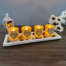 인테리어 4홀더 캔들 장식 아래판 + 유리컵 + 돌 세트 러브, 혼합색상