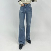 빼빼 여성용 오마르 워싱 와이드 부츠컷 데님 청바지