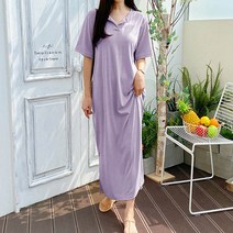 앤드스타일 여성용 슬릿넥 져지 반팔 롱 원피스 260944