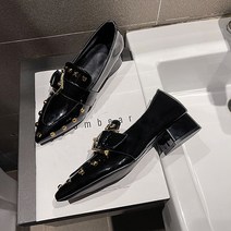 여성용 찡 스터드 벨트 통굽 로퍼 스틸레토 미들힐 PRDS549