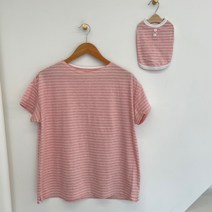 뚜아에무아 반려동물 스트라이프 슬라브 면 커플룩 티셔츠 세트, 핑크