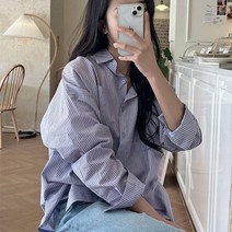 핫핑 여성용 리포인 루즈핏 스트라이프 셔츠