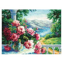 케이엠엘리 액자형 3D 사각큐빅 보석십자수 DIY 키트 50 x 40 cm, 호수가 보이는 테라스, 1세트