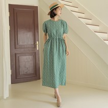 빼빼 여성용 잔플라워 허리스트링조절 반팔 롱원피스