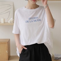 빼빼 여성용 라운드넥 반팔 영문 코튼 티셔츠