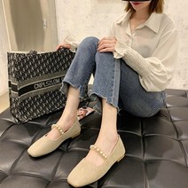 슈즈앤피플 진주 스트랩 스웨이드 플랫슈즈 SPO331
