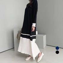 쿨쿠 여성용 주름 배색 원피스