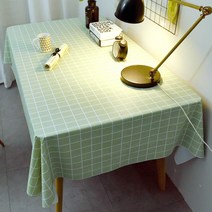 마켓플랜 PVC 방수 심플 식탁보, 체크민트, 소형(90 x 90cm)