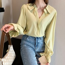 레몬소울 빅사이즈 비니스 카라 퍼프 긴팔 블라우스
