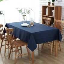 케이홈 린넨 방수 식탁보, 클래식 블루, 8인용(130 x 220 cm)