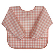 더해피 아동용 미술가운 방수 긴팔앞치마 체크, 피치