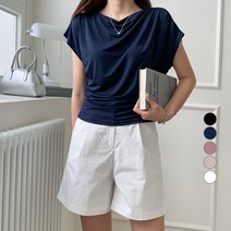 무드인더 여성용 보트넥 셔링 찰랑 반팔티