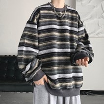 셀레네 남성용 레트로 스트라이프 라운드넥 스웨터