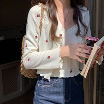 빅걸스토리 여성용 귀여운 장미 자수 나시 가디건 캐주얼 세트 2295