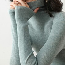 솔레일 여성용 웨이브 터틀넥 슬림 골지 니트
