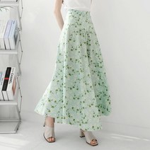 플랜데이 여리여리 플라워 나염 후레아 밴딩 롱 스커트