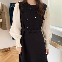 메이드제이 블라스 진주 배색 플레어 원피스 OPS1285